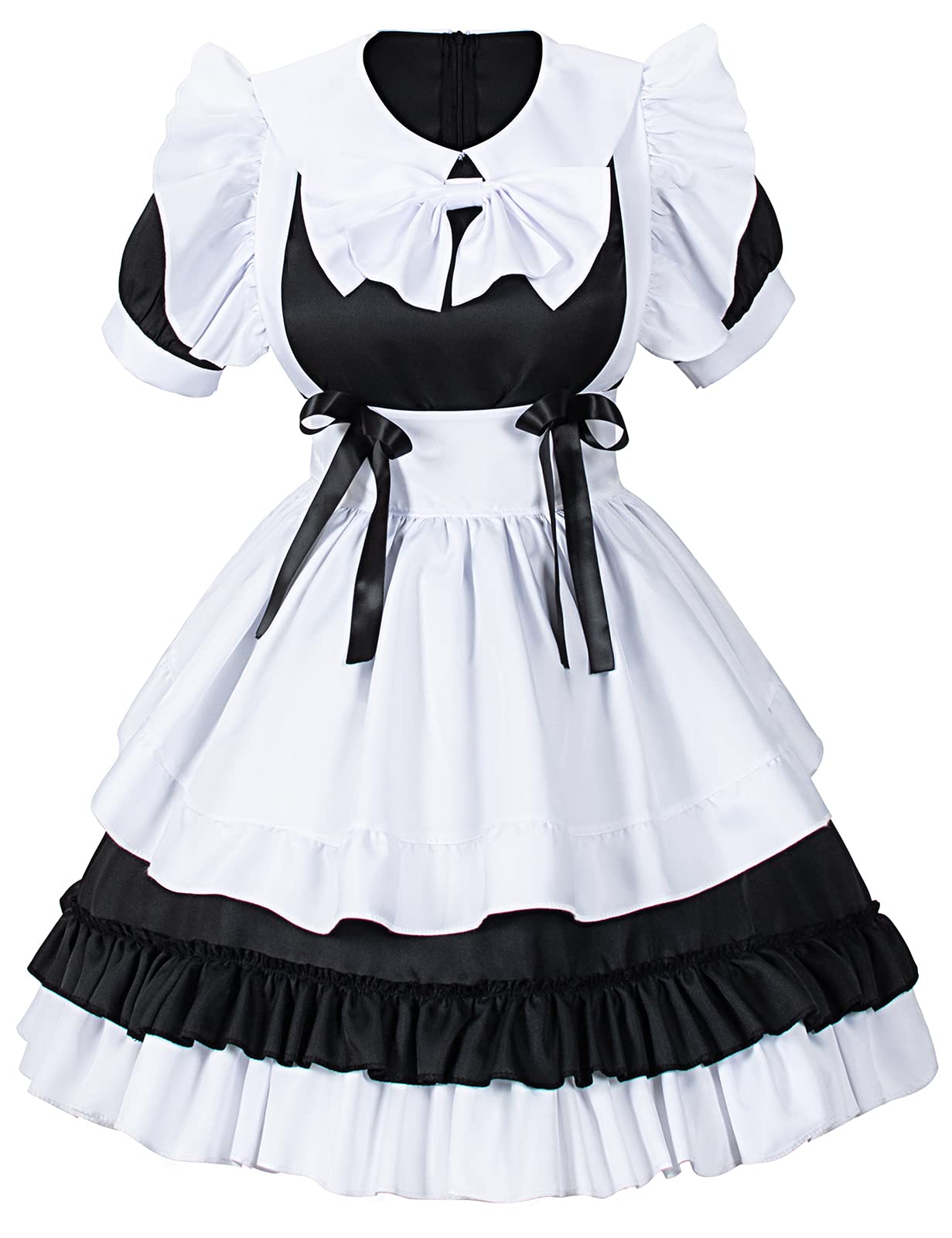 Girl Sweet Kawaii Costume Dress Anime French Maid Cosplay Furry Cat Ear Gloves Socks Set(Black L)