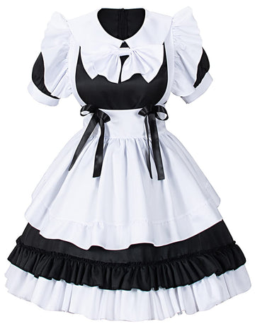 Girl Sweet Kawaii Costume Dress Anime French Maid Cosplay Furry Cat Ear Gloves Socks Set(Black Plus Size 5Xl)