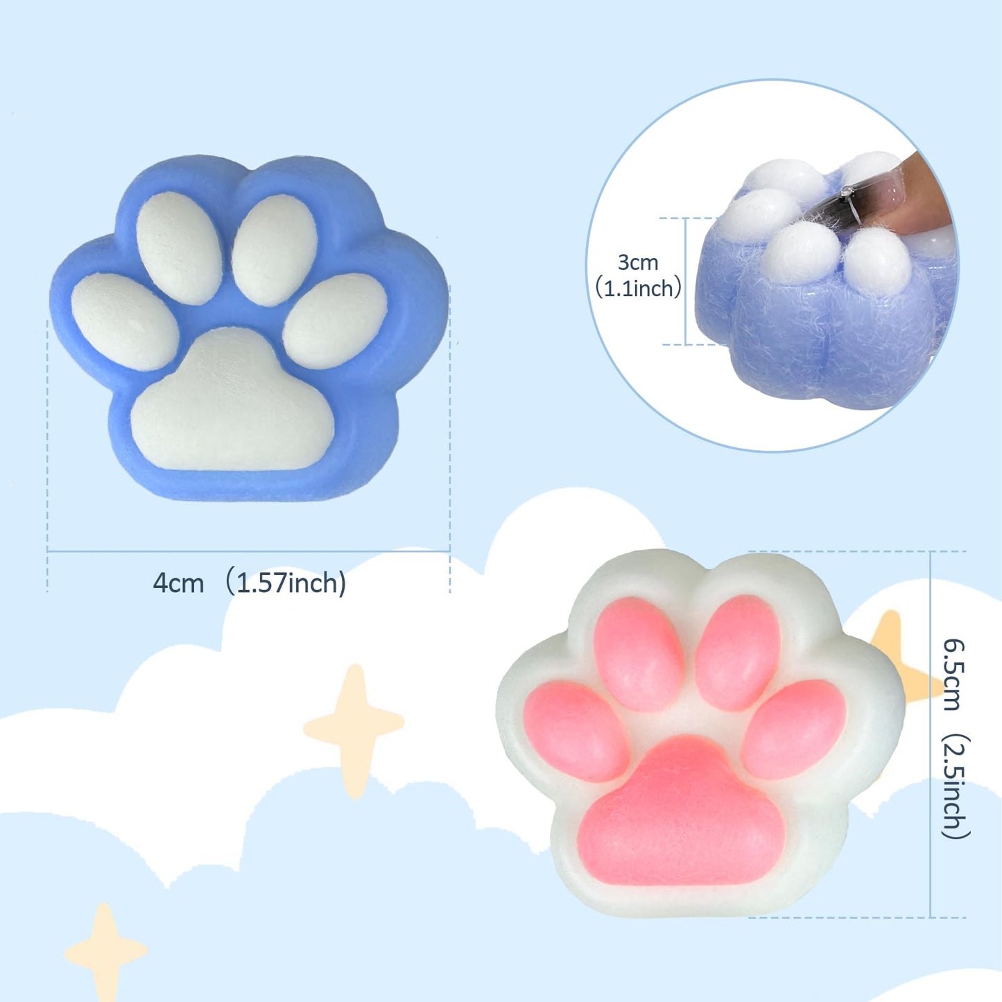 2Pcs Taba Squishy,Cat Paw Squishy Toys, Cute Toys For Fufu Squishy,Mochi Squishy Cat Paw Sensory Toys,Fidget Toys Cat Paw Sticky