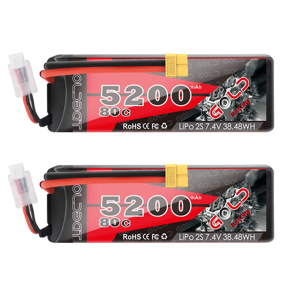 Goldbat 5200Mah 80C 2S 7.4V Rc Lipo Battery Hard Case With Xt60 Plug For Rc Evader Bx Car Rc Truck Rc Truggy Racing (2 Pack)