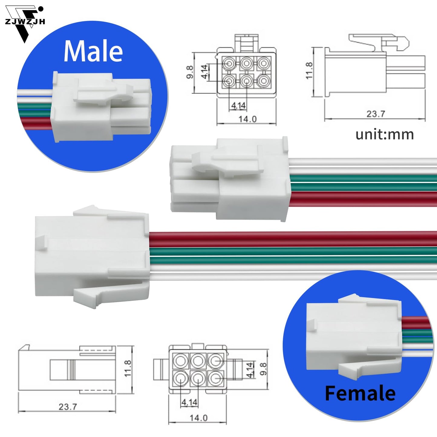 8Amp 3 Pairs 6 Pin Connector Servo Extension Cable Wire Fl4.14Mm Pitch Male To Female Servo Motor Extension 6 Pin Power Connecto