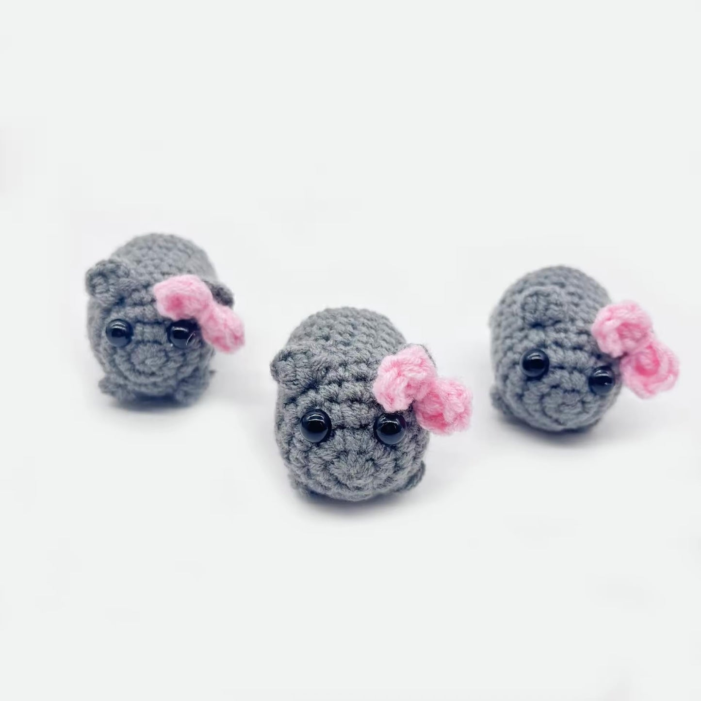 Leong Products Tik Tok Meme Sad Hamster Keychain Plush Toy With Pink Bow, Handmade Crochet Built-In Violin Sound For Soft Cute (