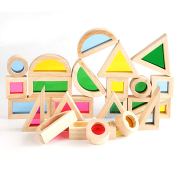 Xylolin Wooden Building Blocks For Toddlers 1-3, 24 Pieces Set Big Toddler Wood Sensory Blocks, Wooden Rainbow Kids Stacking Blocks, Large Colored Window Blocks Educational Toys For Boys Girls