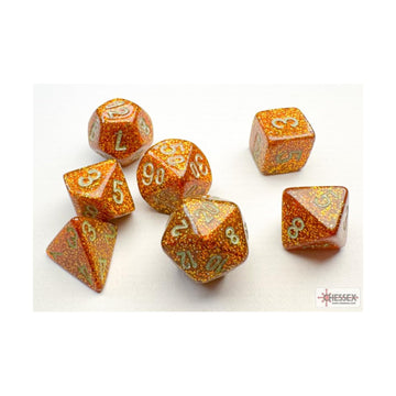 Gold Glitter Mini Dice With Silver Colored Numbers 10Mm (3/8In) Set Of 7 Chessex
