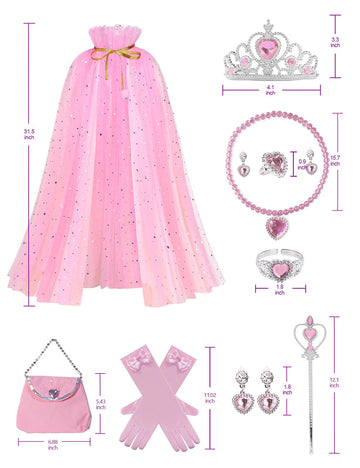 Sabbenia Princess Cape Girl'S Performance Role-Playing Girl'S Dress Up In Cloaks With Accessories(Pink)