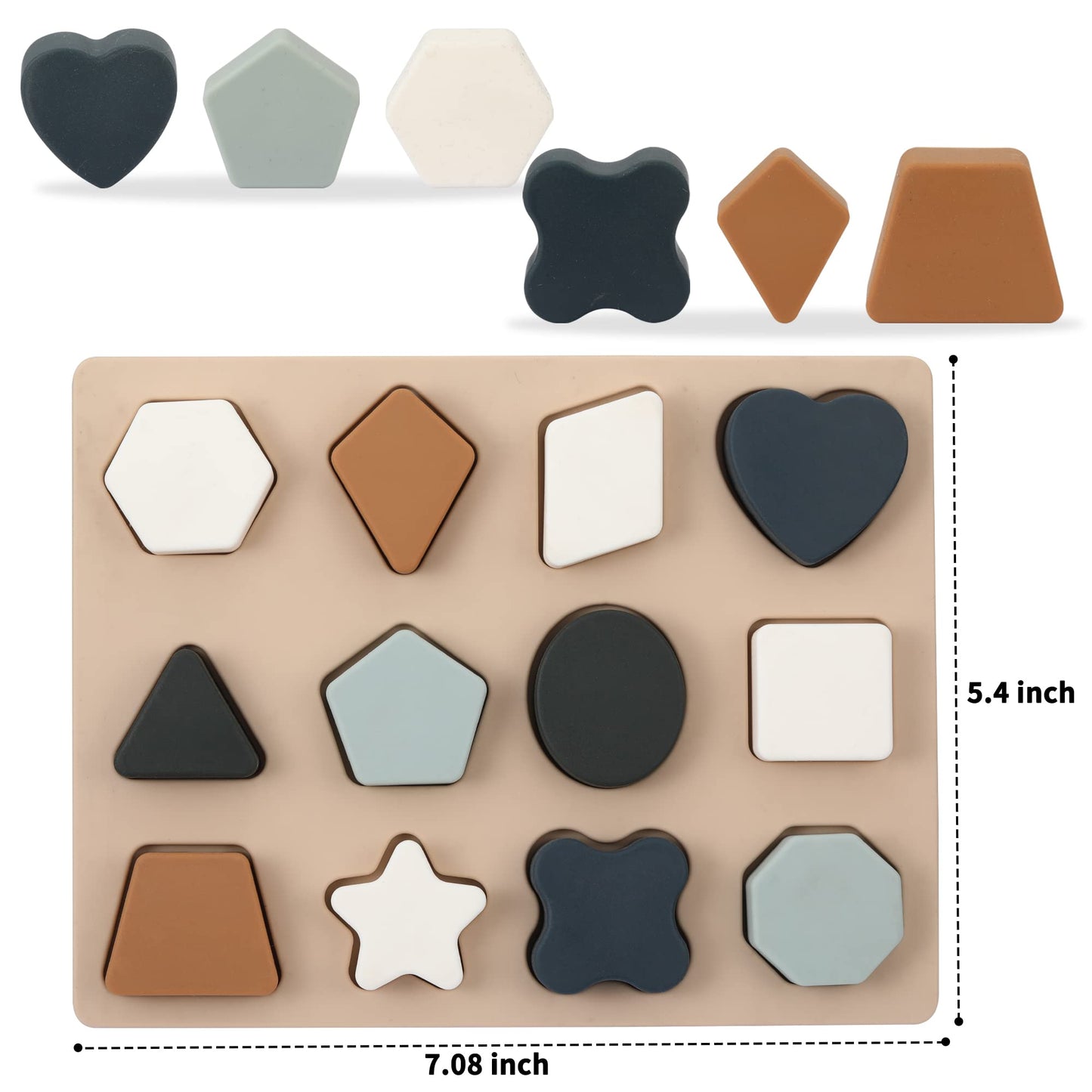 Toyhdayo Toddlers Shape Silicone Puzzle Montessori Learning Shape Toy Board For Baby & Toddler Puzzles Toys Toddler Gifts