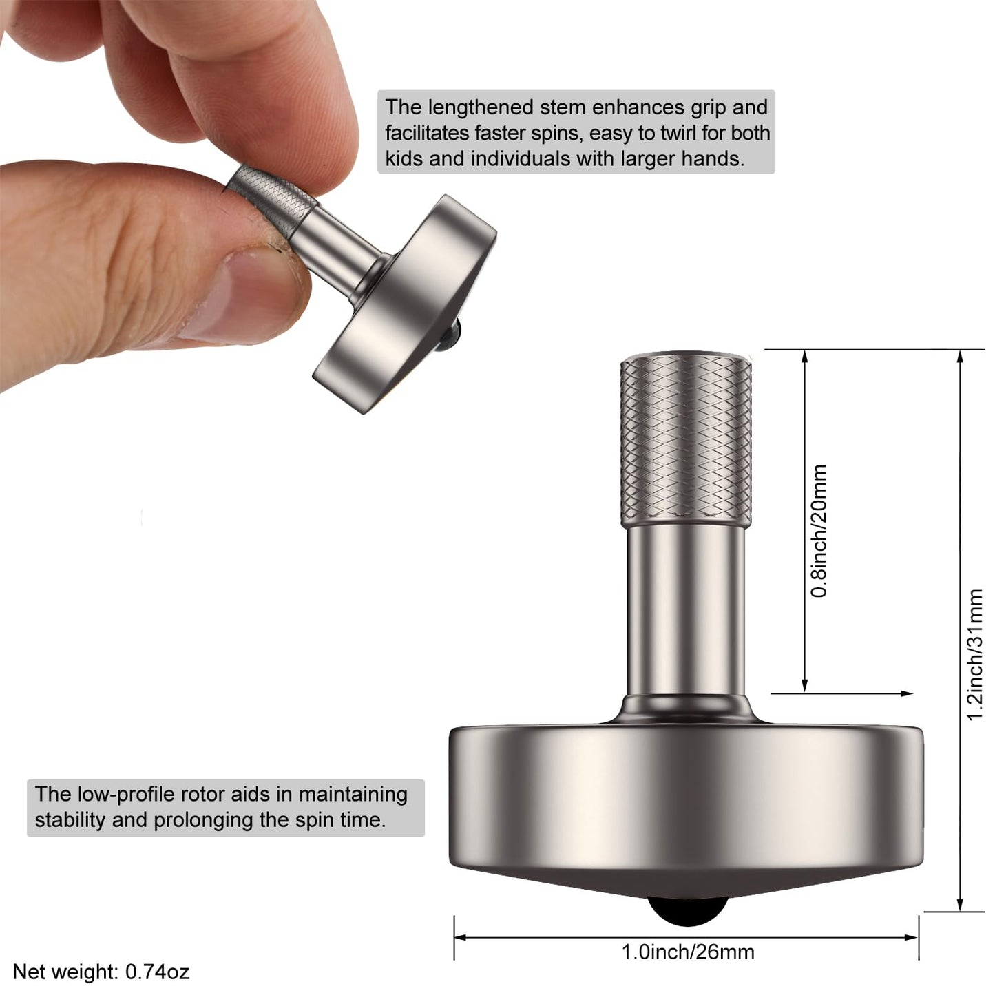 DjuiinoStar enhanced Titanium Spinning Top: Lengthened Stem  Easy to Twirl for Kids and mature-themeds  High Performance (4-7 Minutes)  CNC Machined  Great Time Killer  EDC Fidget Toy DST-817
