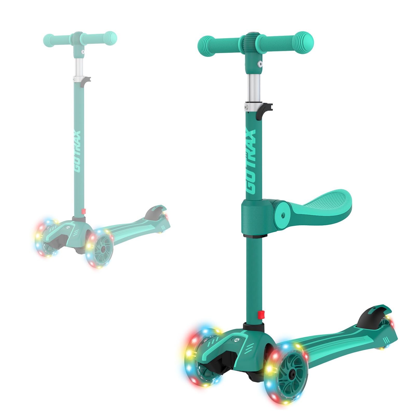 Gotrax Ks3 Kids Kick Scooter, Led Lighted Wheels, Adjustable Height Handlebars And Removable Seat, Lean-To-Steer & Widen Anti-Slip Deck, 3 Wheel Scooter For Kids Ages 2-8 And Up To 100 Lbs (Green)