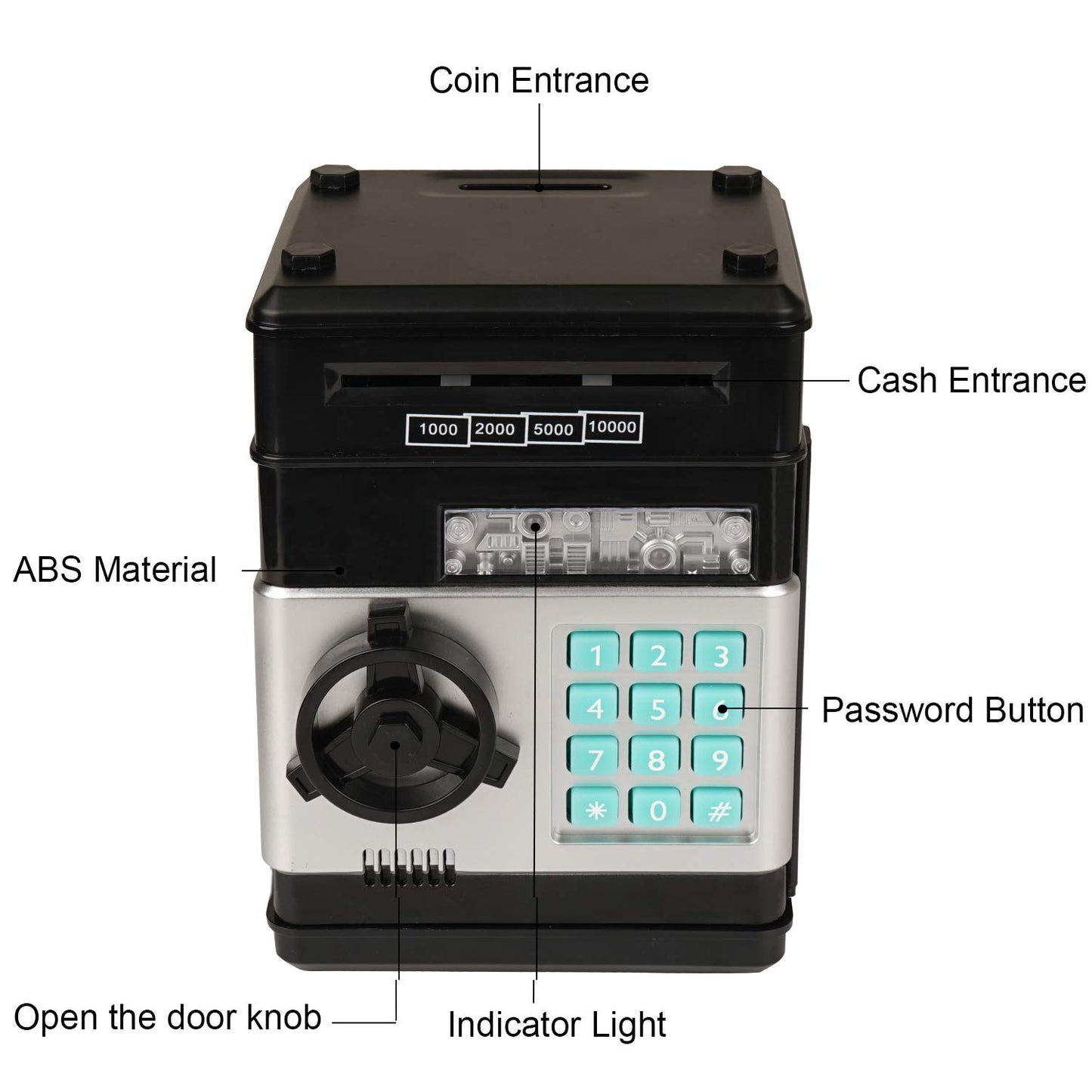 Adevena Electronic Piggy Bank, Mini Atm Password Money Bank Cash Coins Saving Box For Kids, Cartoon Safe Bank Box Perfect Toy Gifts For Boys Girls (Black)