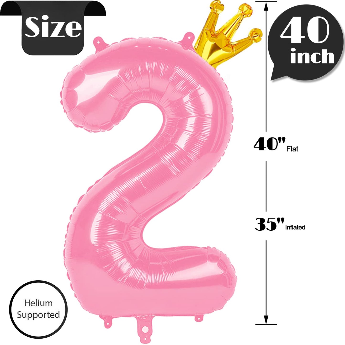 Reavor 40 Inch Pink Number 2 Balloon - Mylar Second Birthday Decorations