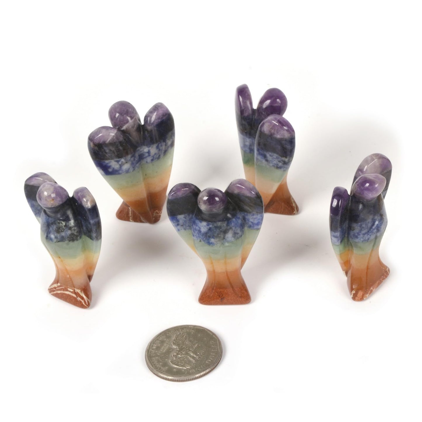 Justinstones Carved 7 Chakra Layered Gemstone Peace Angel Pocket Guardian Angel Healing Statue 2 Inch