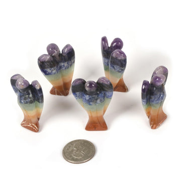 Justinstones Carved 7 Chakra Layered Gemstone Peace Angel Pocket Guardian Angel Healing Statue 2 Inch