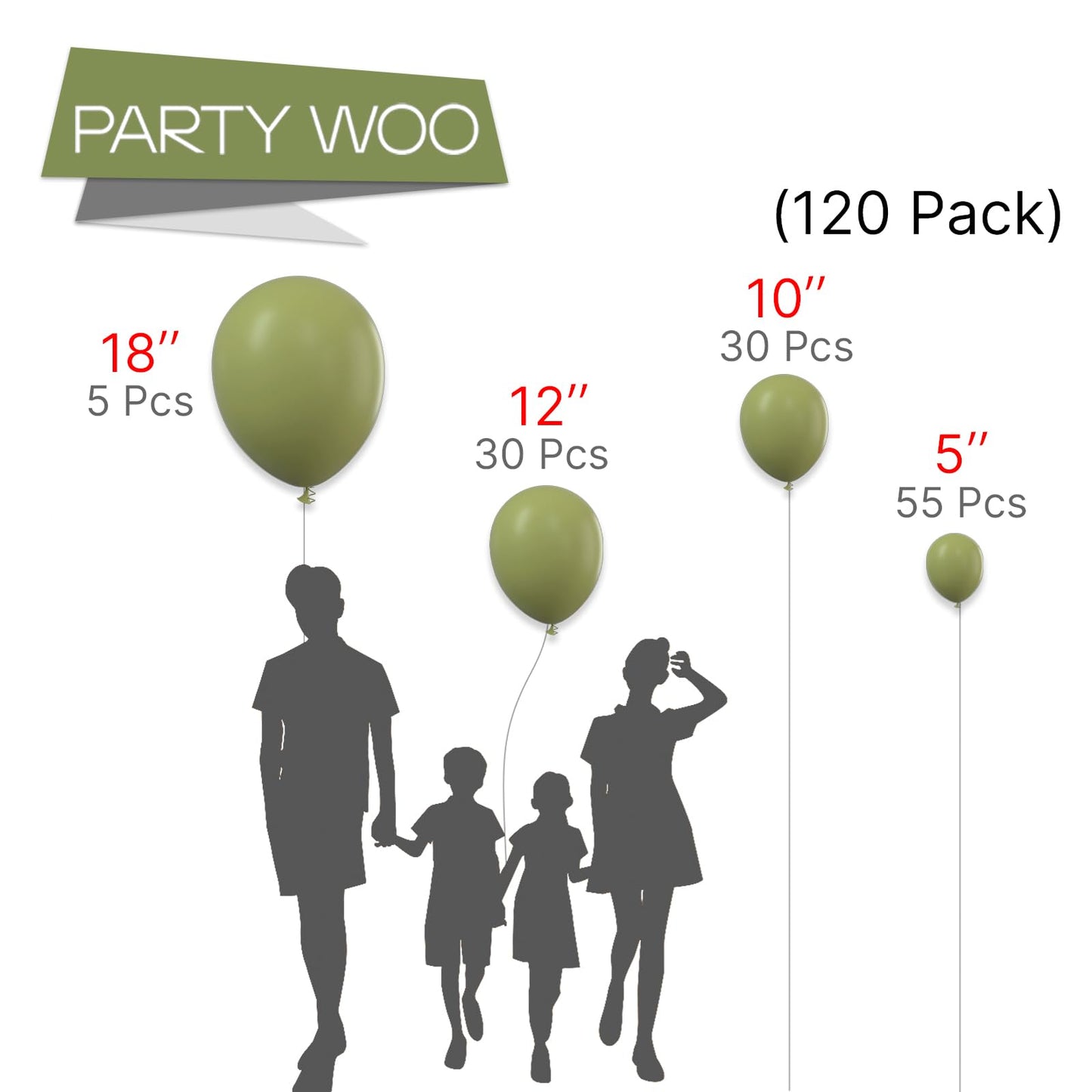 Partywoo Sage Green Balloons 120 Pcs Olive Balloons Different Sizes Pack Of 18 12 10 5 Inch Olive Green Balloon Arch Kit Sage Balloon Garland As Forest Baby Shower Birthday Party Decorations Green-F11