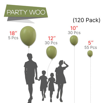 Partywoo Sage Green Balloons 120 Pcs Olive Balloons Different Sizes Pack Of 18 12 10 5 Inch Olive Green Balloon Arch Kit Sage Balloon Garland As Forest Baby Shower Birthday Party Decorations Green-F11
