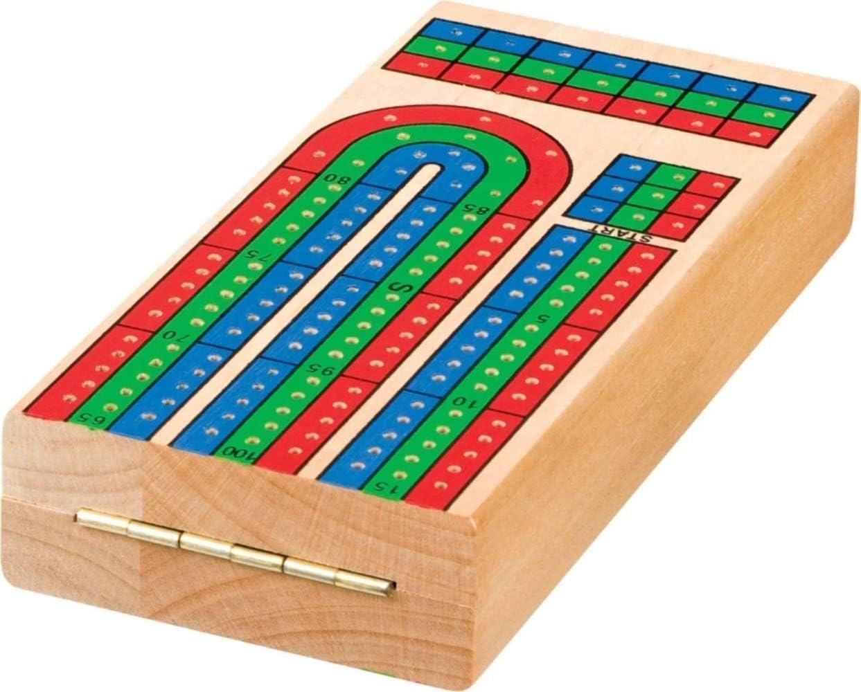 Toysmith 3-Track Cribbage Board - Handcrafted Travel Cribbage Board - Folding Cribbage Board For 2-3 Players - Classic 3-Track L