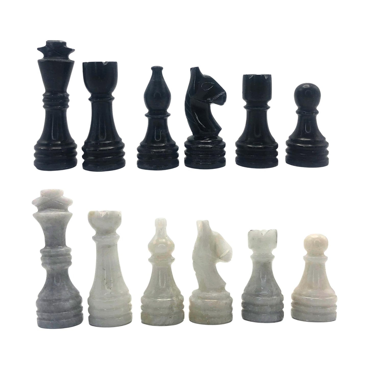 Handcrafted enhanced Marble Chess Pieces Set - Elegant 32-Piece Replacement for 12-15 Inch Chess Boards Storage Box (Black and White)