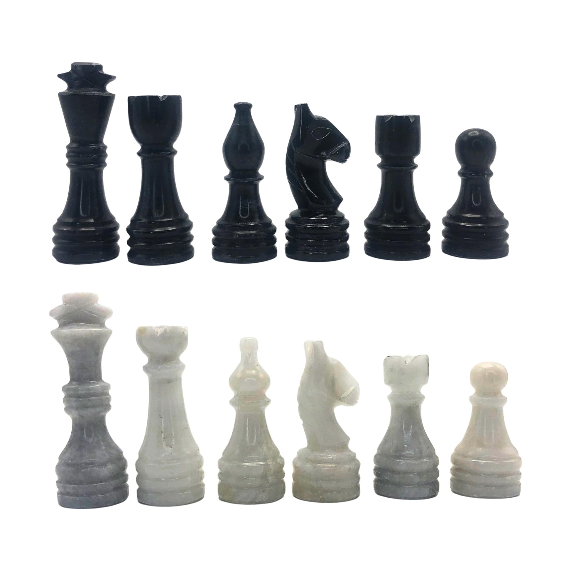 Handcrafted enhanced Marble Chess Pieces Set - Elegant 32-Piece Replacement for 12-15 Inch Chess Boards Storage Box (Black and White)
