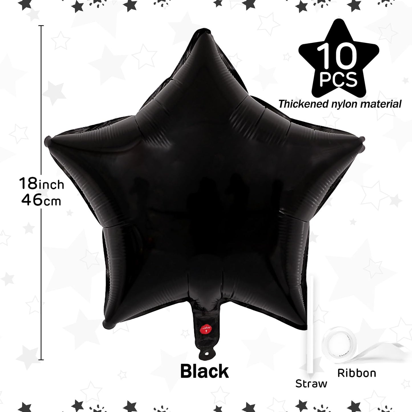 Black Star Balloons 18 Inch, 10 Pcs Black Star Shaped Mylar Helium Foil Metallic Balloon For Birthday Party Decorations Baby Sho