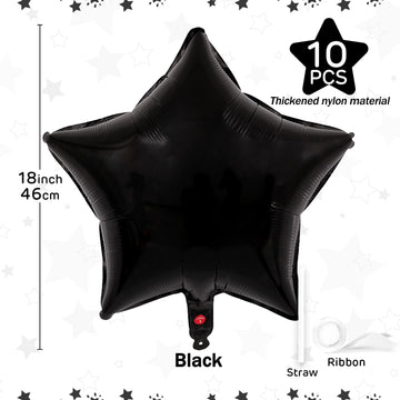 Black Star Balloons 18 Inch, 10 Pcs Black Star Shaped Mylar Helium Foil Metallic Balloon For Birthday Party Decorations Baby Sho