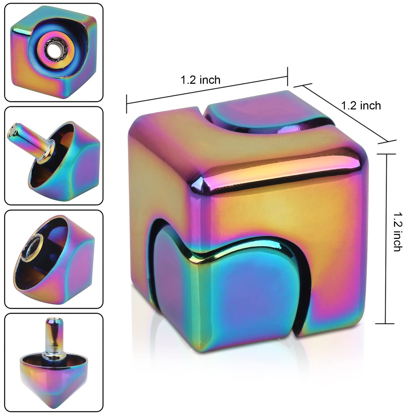 Qlkunla Fidget Cube Spinner Anti-Anxiety Focusing Fidget Toys Edc Fidgets Spinner 4-In-1 Toy Metallic Focus Toy Cube Finger Top Desktop Adhd Stress Relieve Toys For Kids And Adults (Rainblow)