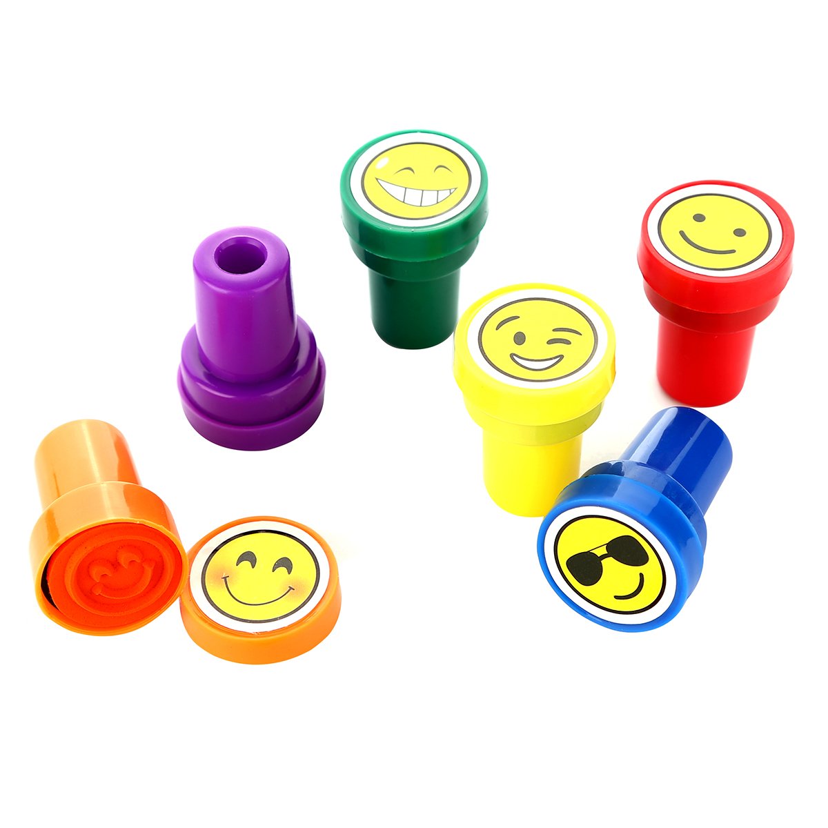 LUCKYBIRD Self Inking Smiley Stamps Set, 6 Count, Plastic, Blink & Goofy Color