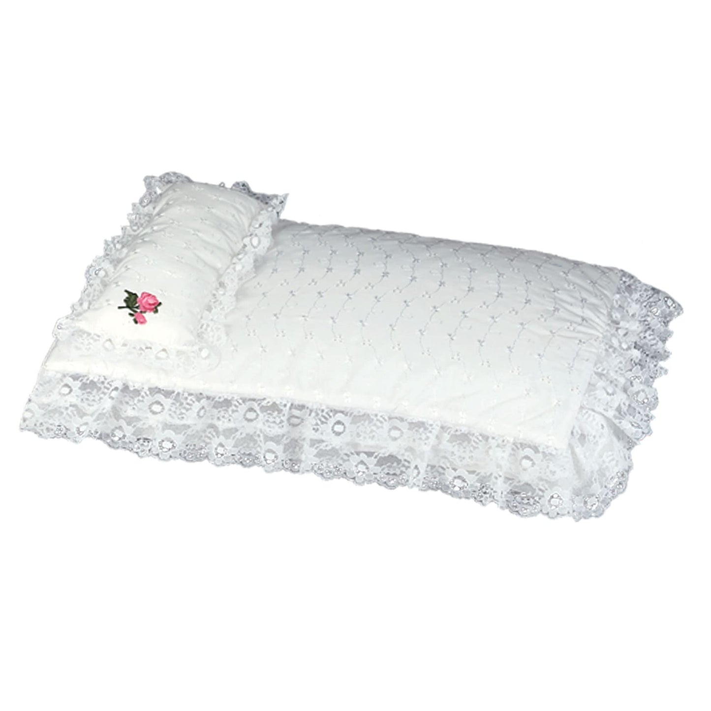 Sophia'S 18' Doll 3 Pc. White Eyelet Bedding With Lace Trim Set With Pillow, Comforter And Mattress Pad