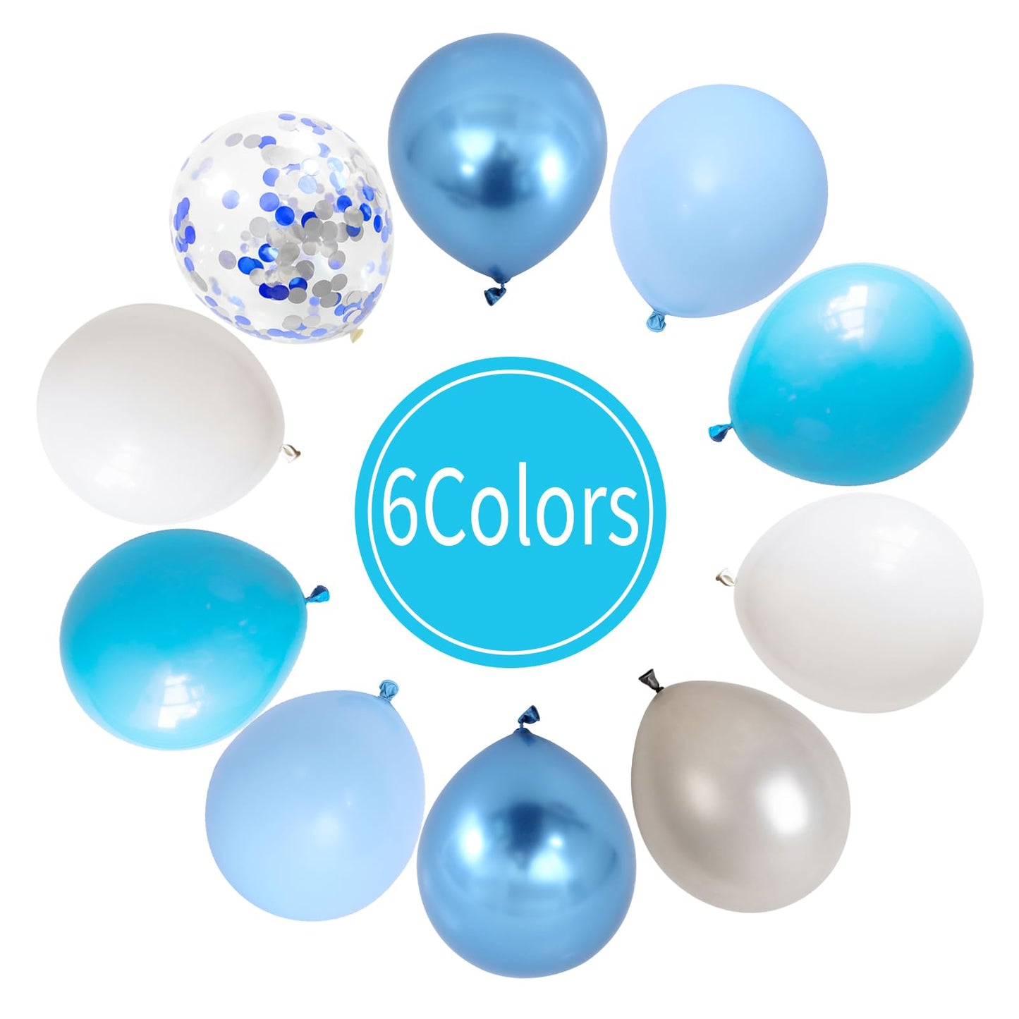 Blue Silver White Confetti Balloons Kit, Light Blue Metallic Blue Pastel Blue And Pearl Silver Birthday Balloons, Blue Silver Co