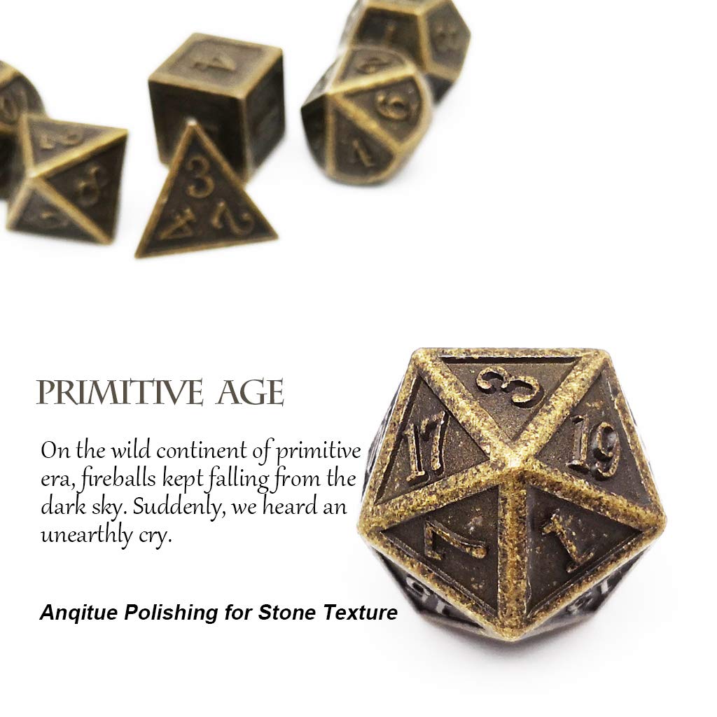 Haxtec DND Metal Dice Set 7PCS D&D Dice of D20 D12 D10 D8 D6 D4 for Dungeons and Dragons RPG Dice Games-Antique Bronze Dice