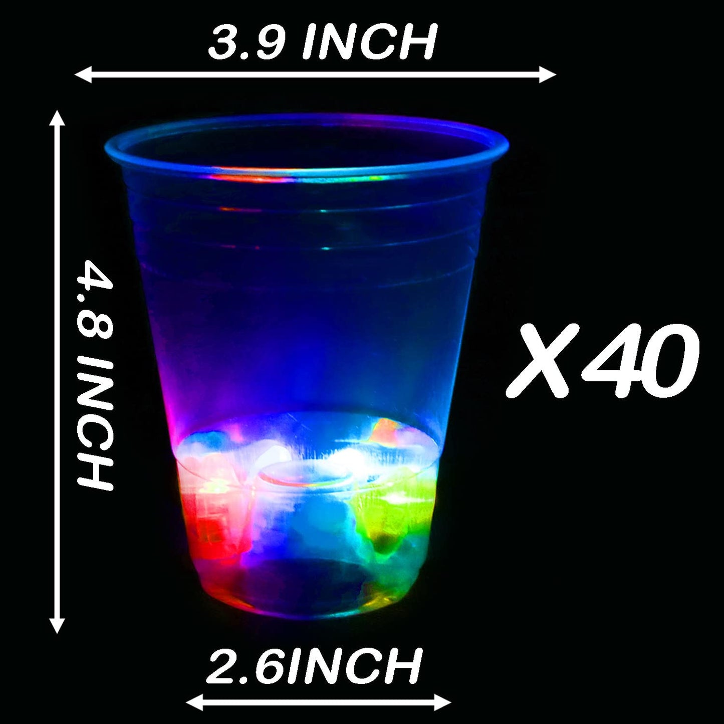 LLKMDSS 40 Pcs Glowing Party Cups,Pack with Flashing color Bright Glow-In-The-Dark Colors for House Parties Birthdays Concerts W