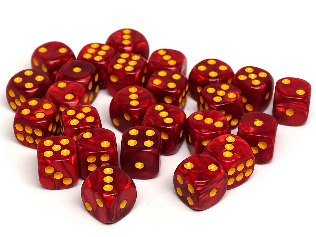 25 Count Pack of 12mm D6 Dice - Matching Collection of 6 Sided Dice with Pips (Fire Swirl)