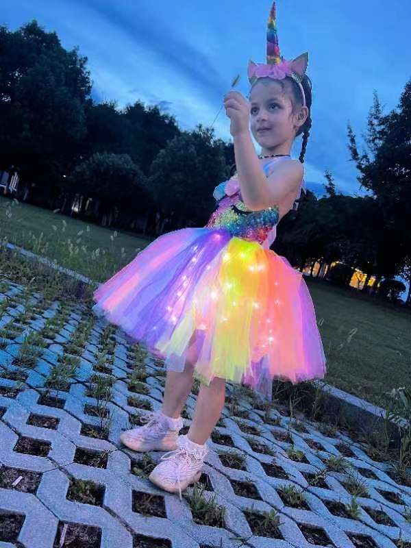 Gigoitly Unicorn Dress For Girls Sequin Unicorn Costume With Led Lights For Halloween Birthday Party Decorations