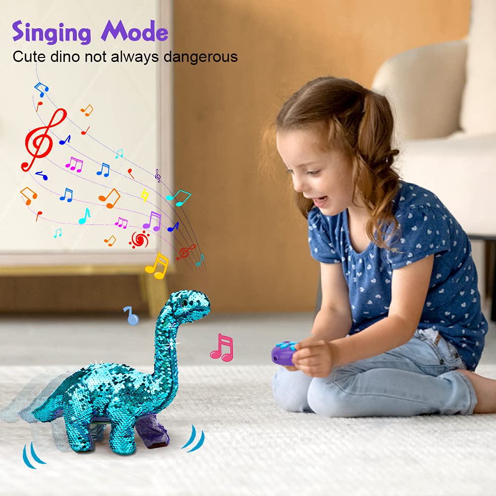 Koonie Dinosaur Toys For Girls, 2 Year Old Girl Toys, Purple Dinosaur Remote Control Reversible Sequins Dinosaur Toy Can Repeat Walk Roar Sing, Christmas Birthday Gifts For 2-7 Years Old Kids Toddlers, Medium