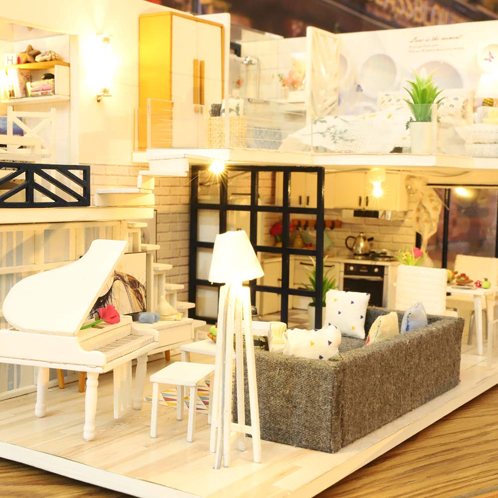 Gudoqi Diy Miniature Dollhouse Kit, Tiny House Kit With Furniture And Music, Miniature House Kit 1:24 Scale, Great Handmade Craf