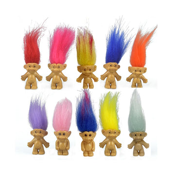 10Pcs Mini Troll Dolls, Troll Toys Vintage Lucky Trolls Dolls Action Figures 1.2' Cake Toppers Chromatic Adorable Cute Little Guys Collection, School Project, Arts Crafts, Party Favors