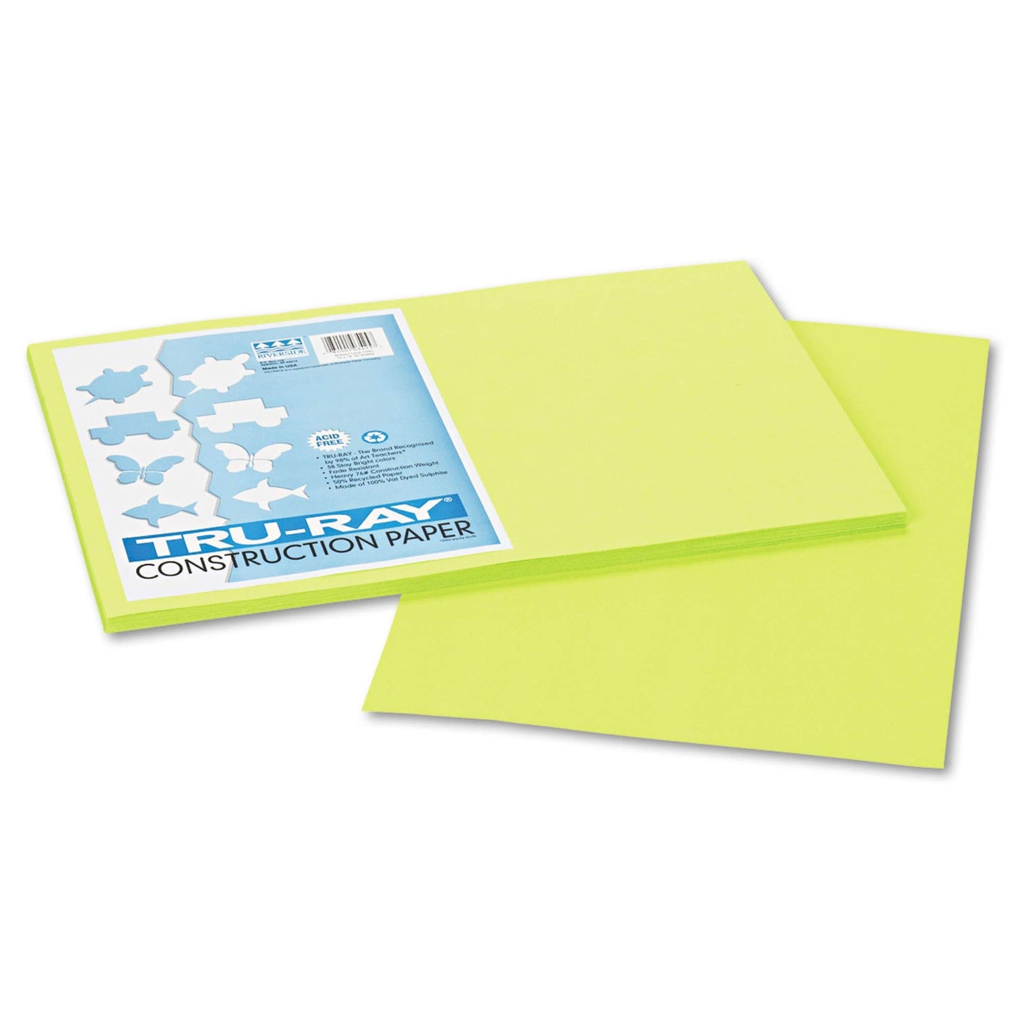 Tru-Ray Sulphite Acid-Free Non-Toxic Construction Paper, 76 lb, 12 x 18 Inches, Brilliant Lime, Pack of 50