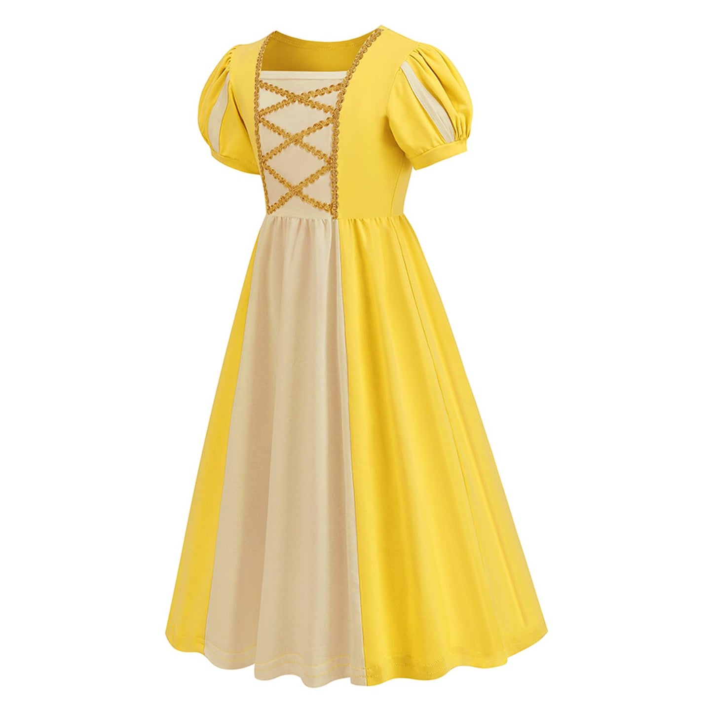 Addacos Girls Renaissance Medieval Dress Princess Costume Halloween Outfits Birthday Party Dress Up Clothes (Yellow, 140 (7-8T))