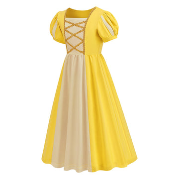 Addacos Girls Renaissance Medieval Dress Princess Costume Halloween Outfits Birthday Party Dress Up Clothes (Yellow, 140 (7-8T))