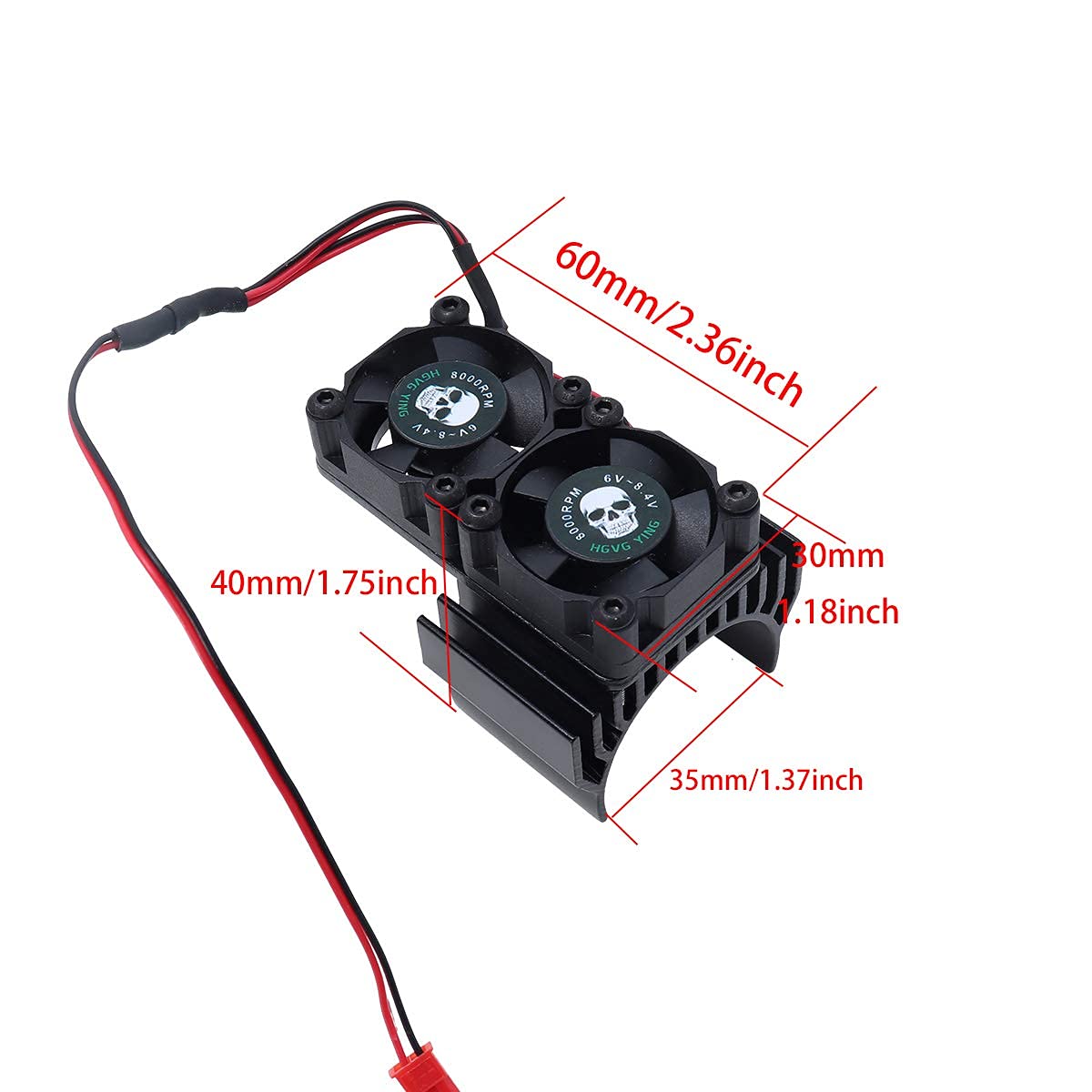 REhobby RC Motor Fan Radiator Aluminum Heat Sink Twin Cooling Fan for 1/10 RC Car 540/550 Track HSP HPI Wltoys Himoto Tamiya (Bl