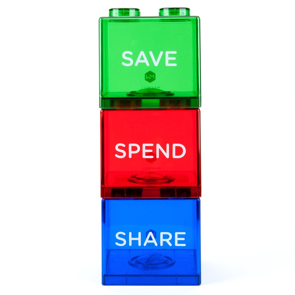 Save Spend Share Piggy Bank for Kids - Clear Transparent Plastic Coin Banks for Boys & Girls - Teach Children About Giving & Sav