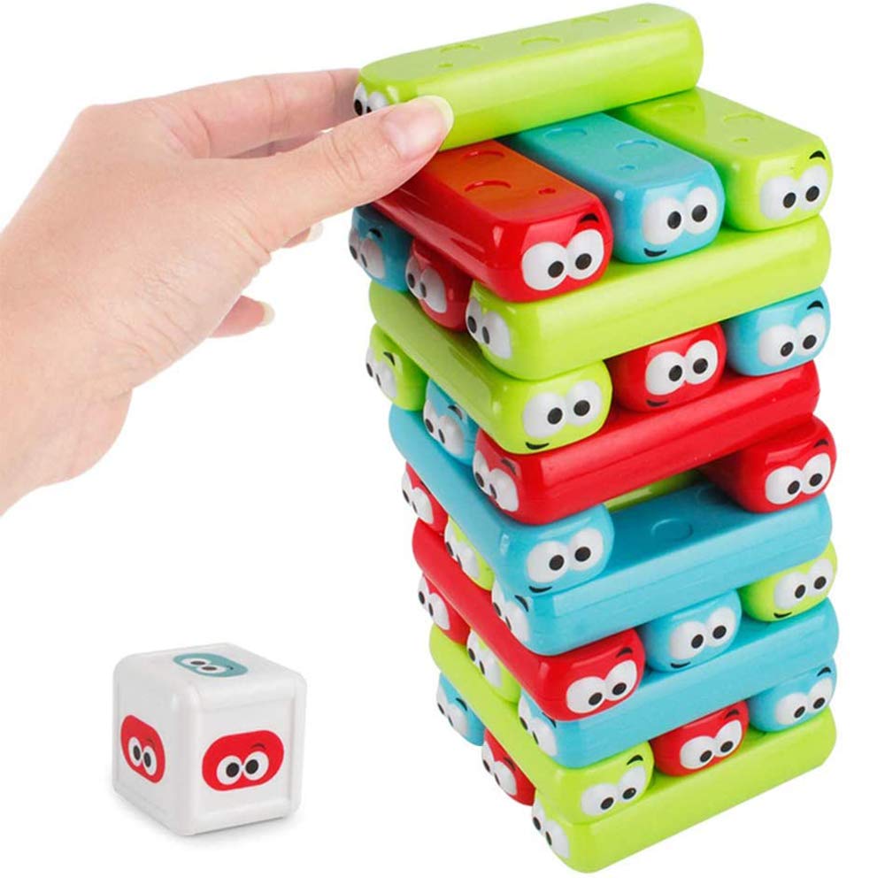 Wonuu Tumbling Timbers Block Wooden Stacking Game Colored Cartoon Plastic Building Blocks Board Educational Toy Games
