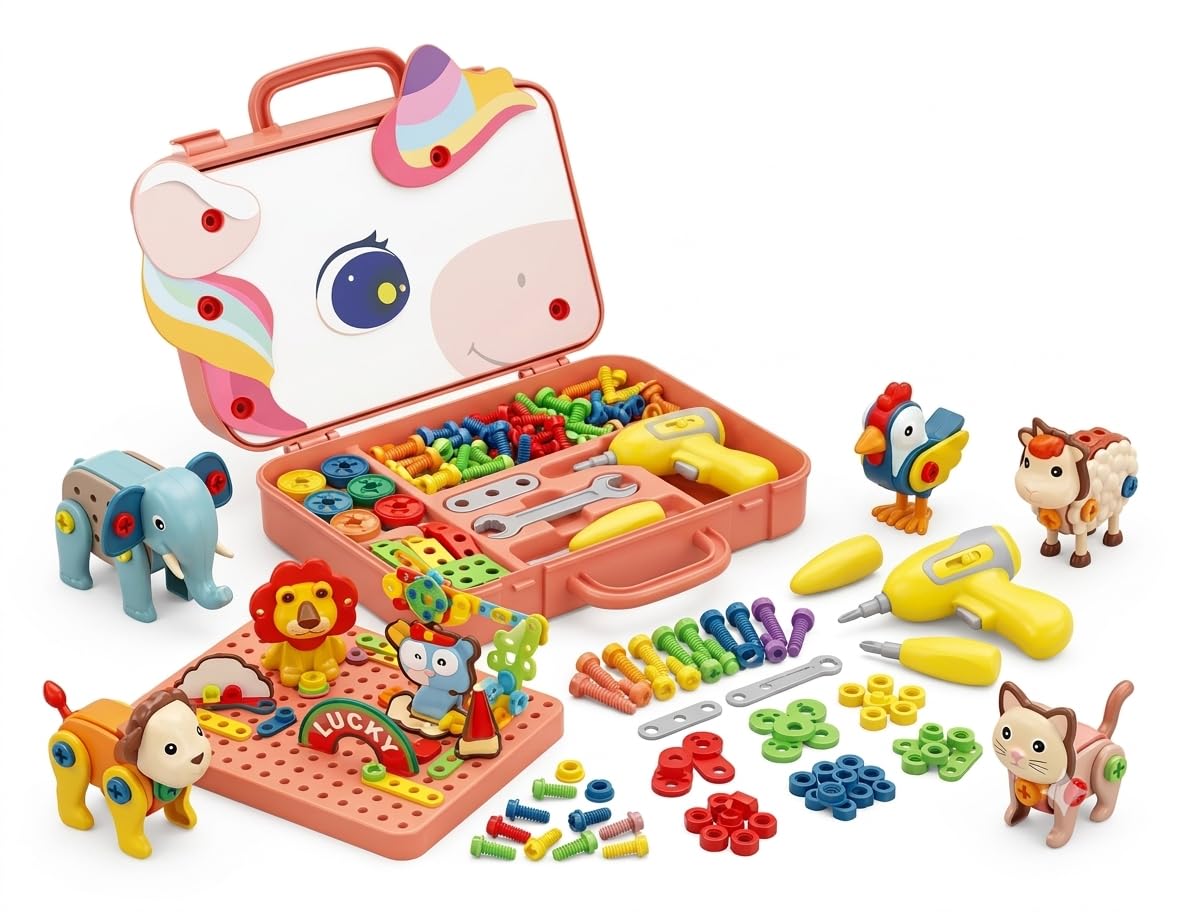 DIY STEM Construction Kit for Kids 38 Years, Nuts Bolts Screwdriver Tool Set, Engineering Building Toy, Montessori Learning Act