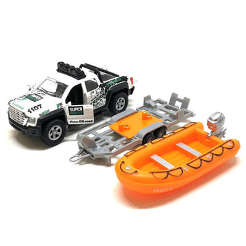 Pickup Truck Trailer Towing Speed Boat 2 in 1 Playset Diecast Model Car Metal Pull Back Toy Cars 1/36 SUV Vehicle Outdoor Sandbo