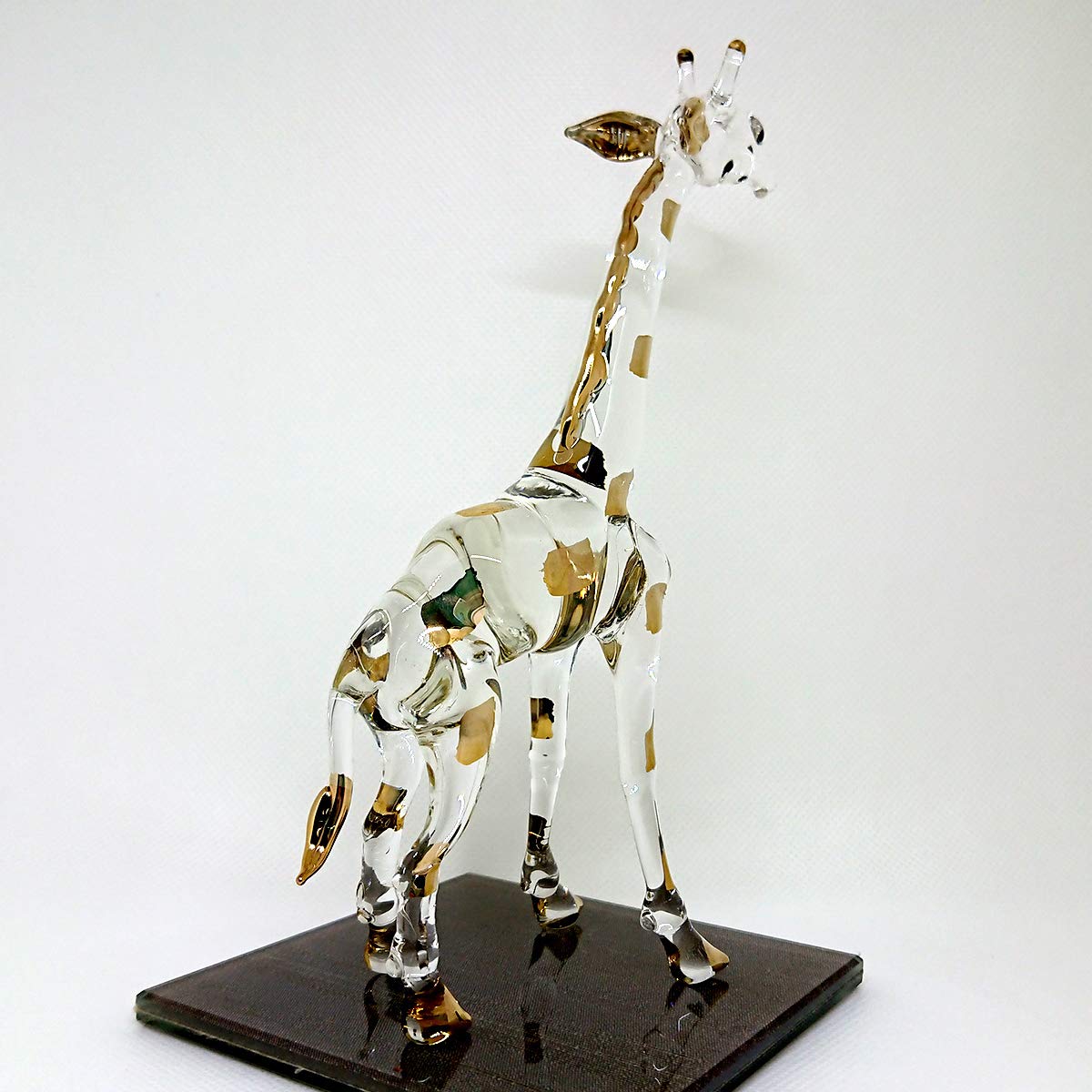 Sansukjai Giraffe Miniature Figurines Animals Hand Painted Blown Glass Art Collectible Gift Decorate (6 Inches Clear Gold)