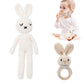 2Pc Wooden Baby Bunny Rattle & Crochet Doll Plush Stuffed Rabbit Animals Toy For Newborn Baby | 100% Handmade Infant Soothe Toys