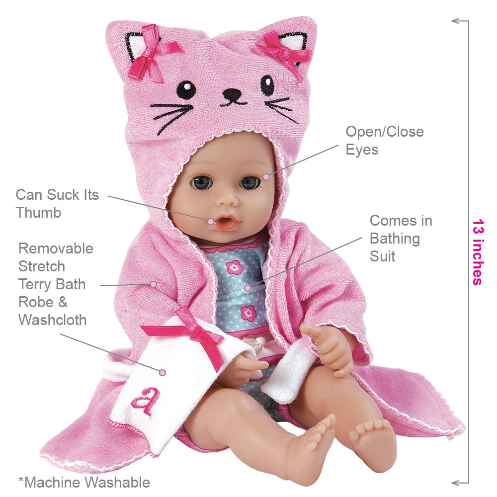 Adora Bath Time Babies Collection, 13' Baby Doll And Clothes Set, Made With Fresh Powder Scent And Exclusive Quickdri Vinyl Body, Birthday Gift For Ages 1+ - Kitty
