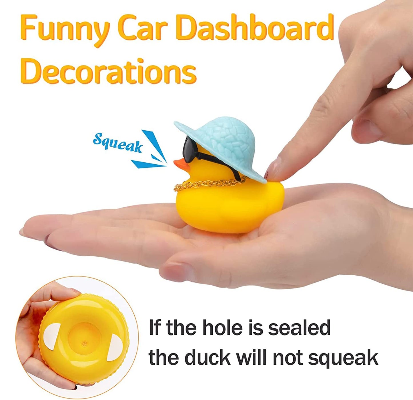 Wonuu Car Duck Rubber Duck Car Ornaments Duck Car Dashboard Decorations With Cute Headband Swim Ring Necklace Sunglasses, A-Cowboy Hat White Black Spot