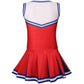 Grajtcin Girls Cheerleader Costume Kids Cheer Uniform Cheerleading Outfit Halloween Fancy Dress For 6-7 Years Pompoms(130, Red)