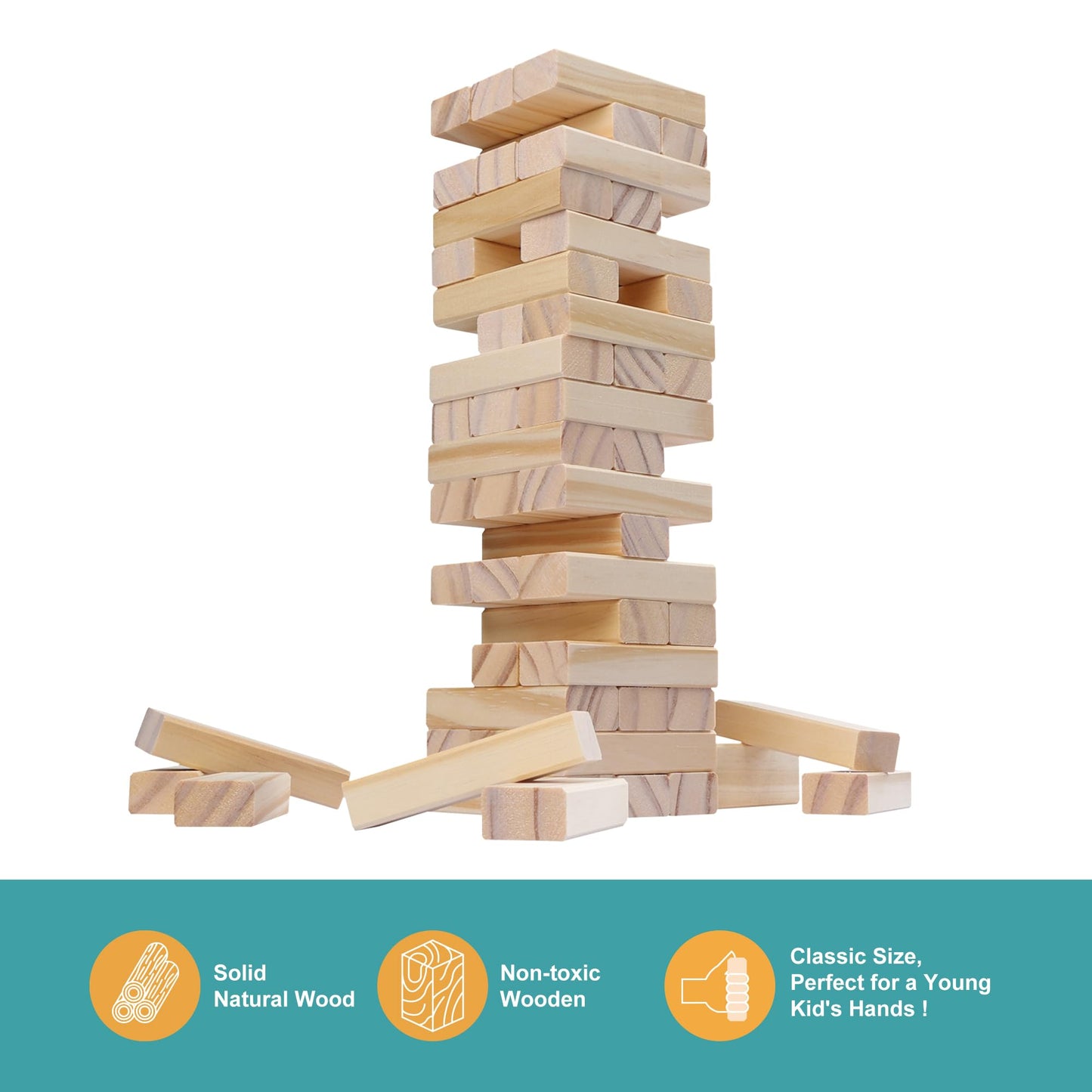 Offelec Wooden Blocks Stacking Tumbling Tower Game For Kids Adults Family 54 Pcs Classic Block Stacking Board Games For Indoor O