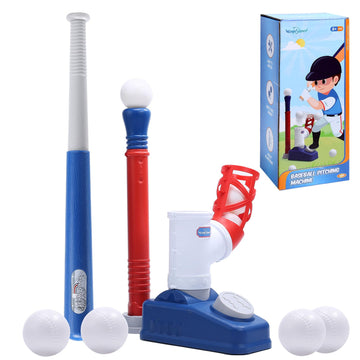Eaglestone Baseball Tee,T-Ball Set For Kids Ages 3-5, Toddler Baseball Set With Step-On Pitching Machine, Adjustable Batting Tee, Bat And 6 Balls - Perfect Outdoor Christmas Toys Gift For Boys