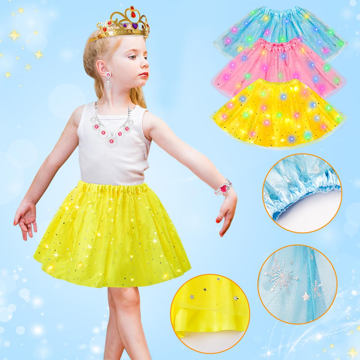 Meland Light Up Princess Dress Up - Dress Up Clothes For Girls With Skirts, Princess Purse & Light Up Play Shoes, Princess Toys Gift For Toddler Girls Age 3,4,5,6 Year Old For Birthday Christmas